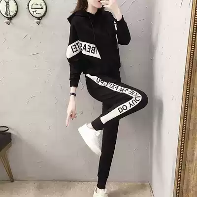 European station spring leisure sports suit female 2021 New Korean version of slim fashion fashion brand sportswear two-piece