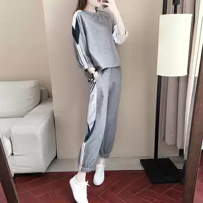 European station Tide brand sports suit female 2021 New loose fashion foreign school autumn leisure slim two-piece tide
