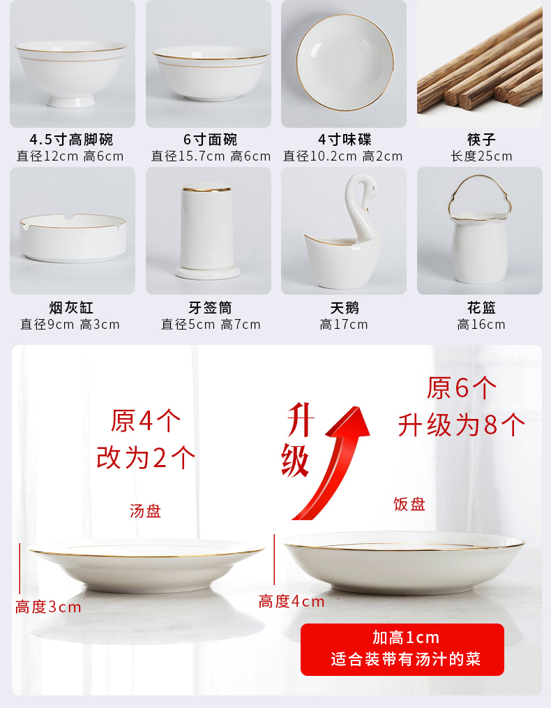 Light dishes suit household utensils European - style up phnom penh key-2 luxury dishes jingdezhen composite ipads porcelain contracted creative dishes