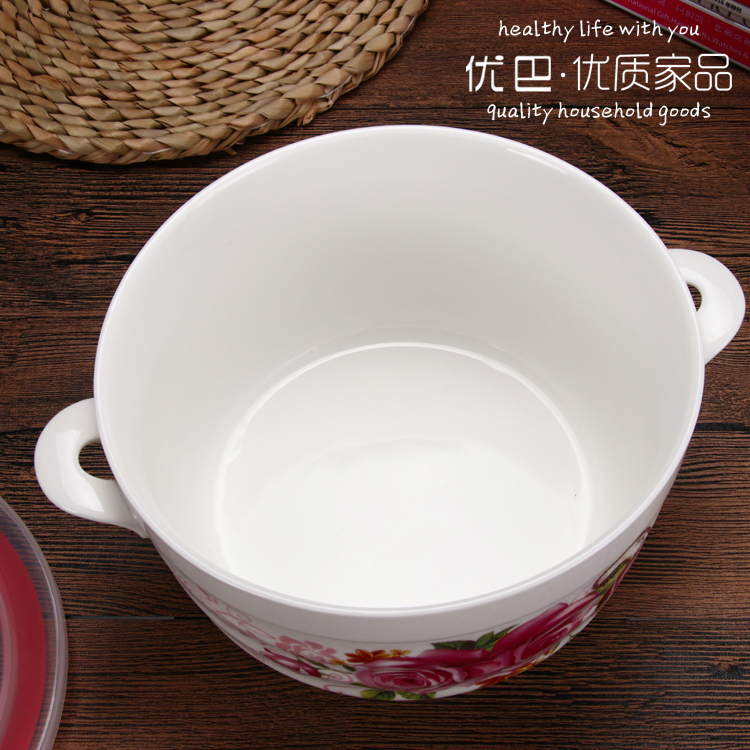Optimal and home products large capacity ipads porcelain bowl with cover seal preservation box preservation bowl of microwave ceramic ears large soup bowl