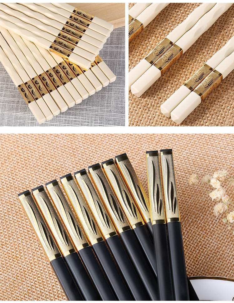 Household family pack alloy chopsticks 10 pairs of suit hotel real wood ipads porcelain tableware stainless steel Chinese antiskid chopsticks