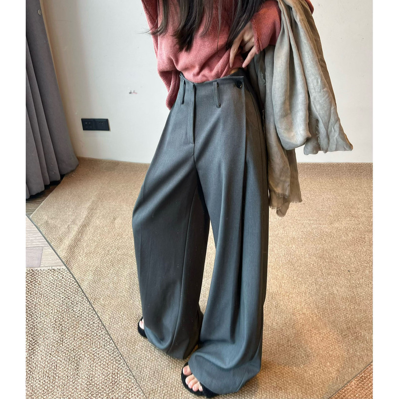Gray Suit Wide-Leg Pants for Women, Professional High-Waisted, Drapey, Casual, High-End Wool Straight-Leg Pants for Spring, Autumn, and Winter Gray Suit Wide-Leg Pants for Women, Professional High-Waisted, Drapey, Casual, High-End Wool Straight-Leg Pants for Spring, Autumn, and Winter