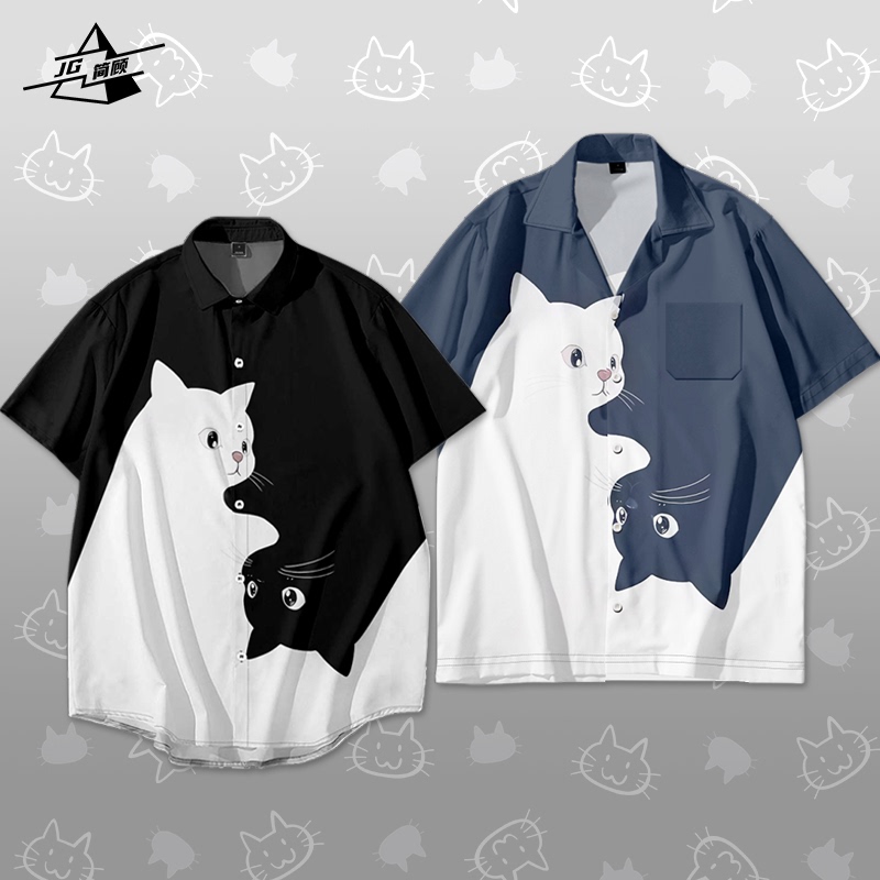 Black and White Contrasting Color Short-Sleeved Shirt for Kittens, Pet Clothing for Men and Women, Summer Trendy Shirt Top, Black and White Cat Black and White Contrasting Color Short-Sleeved Shirt for Kittens, Pet Clothing for Men and Women, Summer Trendy Shirt Top, Black and White Cat