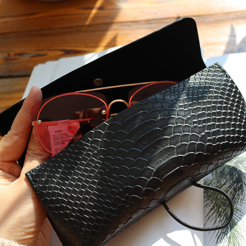 Crocodile print handmade leather sunglasses case male sunglasses case female portable glasses bag glasses bag pressure resistant