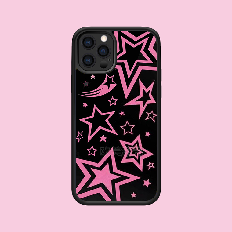 Pink Stars Repeating Pattern Black iPhone Case