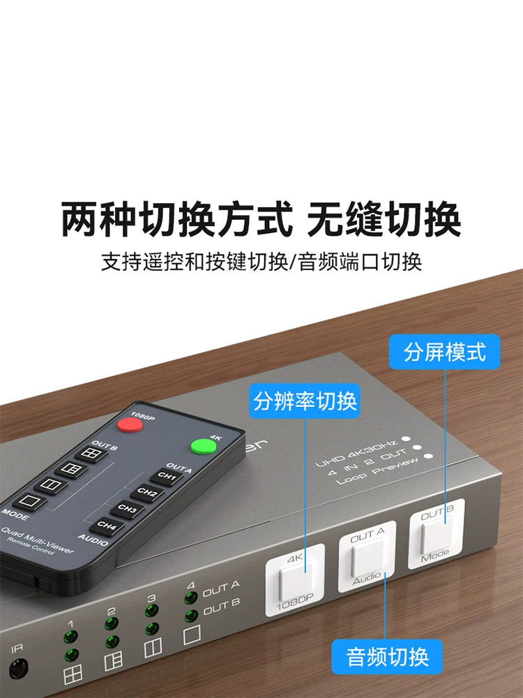 Разветвитель VPFET на четыре порта для экрана 4K: разделение экрана, 4 порта, переключение видео без задержки, не черный экран, дисплей четырехклассный, артефакт перемещения игры
