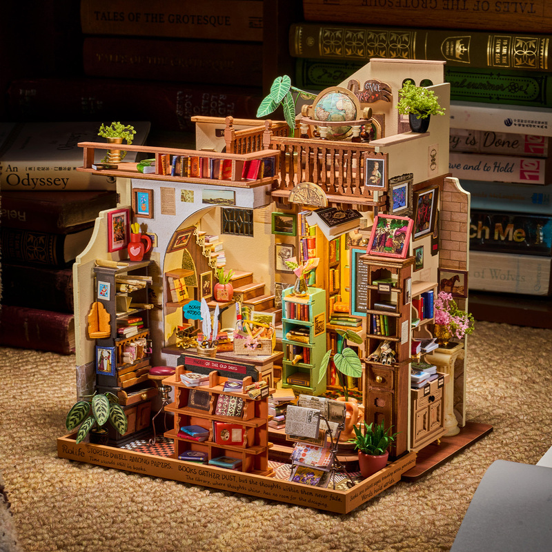 Ruolai DIY Miniature House Paper Time Bookstore Handmade Miniature Scene Model Assembled House Artistic Niche Gift Ruolai DIY Miniature House Paper Time Bookstore Handmade Miniature Scene Model Assembled House Artistic Niche Gift