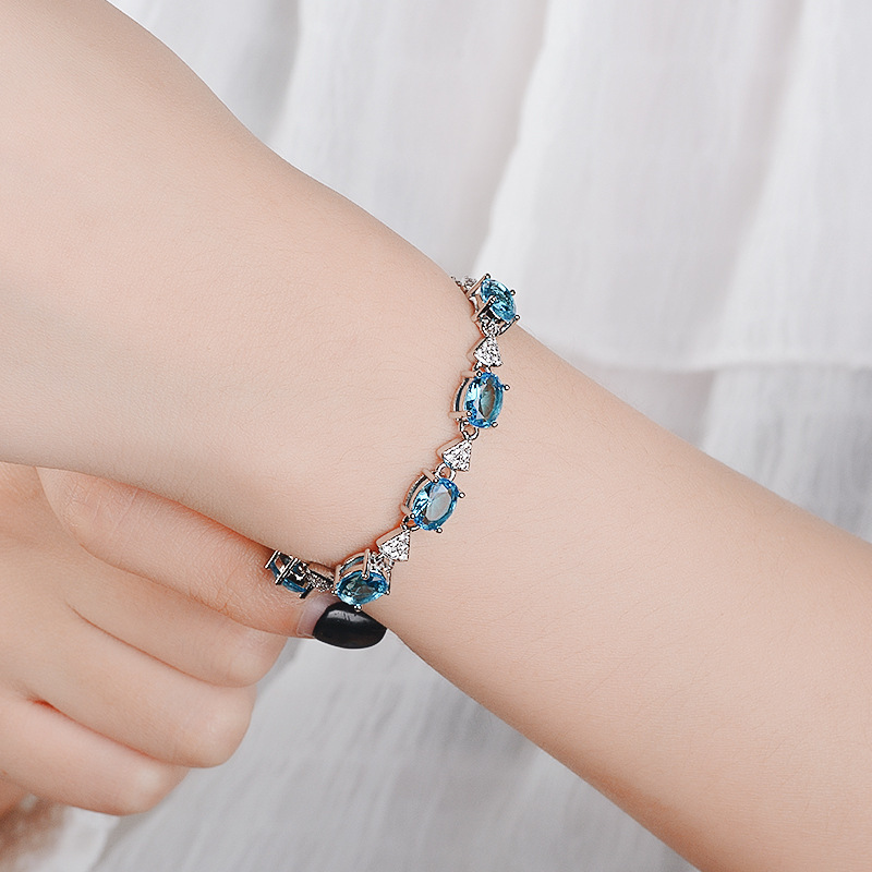 Blue Topaz Bracelet Synthetic Rose Gold Two-Tone Jewelry 2026 New Model for Men and Women Blue Topaz Bracelet Synthetic Rose Gold Two-Tone Jewelry 2026 New Model for Men and Women