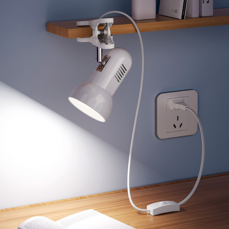 Plug-In Table Lamp with Clip, Bedside Lamp for Bedroom and Dormitory, Eye Protection for Study, Clip-On Reading Lamp