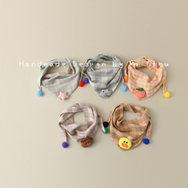 Spring baby cartoon plaid triangle scarf childrens thin warm square scarf mouth towel boys and girls pure cotton scarf