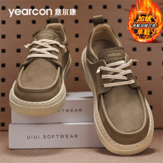 意尔康男鞋2025新款冬季加绒棉雪地靴男士休闲皮鞋一脚蹬板鞋潮鞋