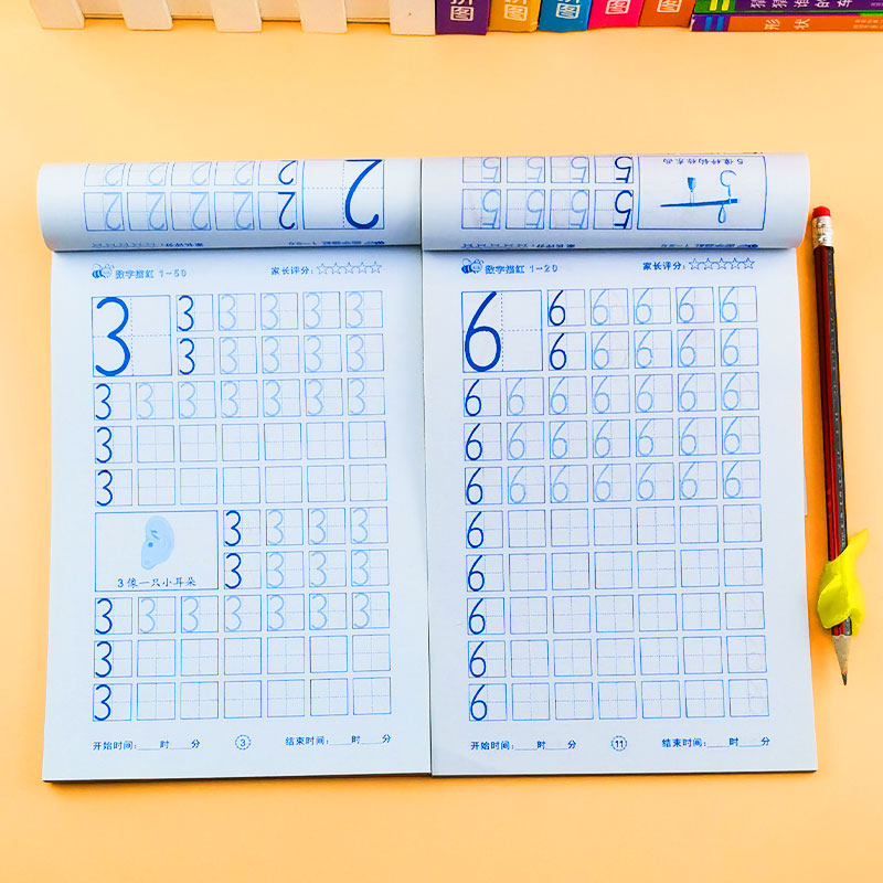 Children write numbers 0-100 sketches of red Ben Kindergarten Big class Maths practice Benarithmetic Ben writing Calligraphy Copybook practice Write 0-10-20 pencil sketching character Benpinyin stroke stroke Chinese character sketch