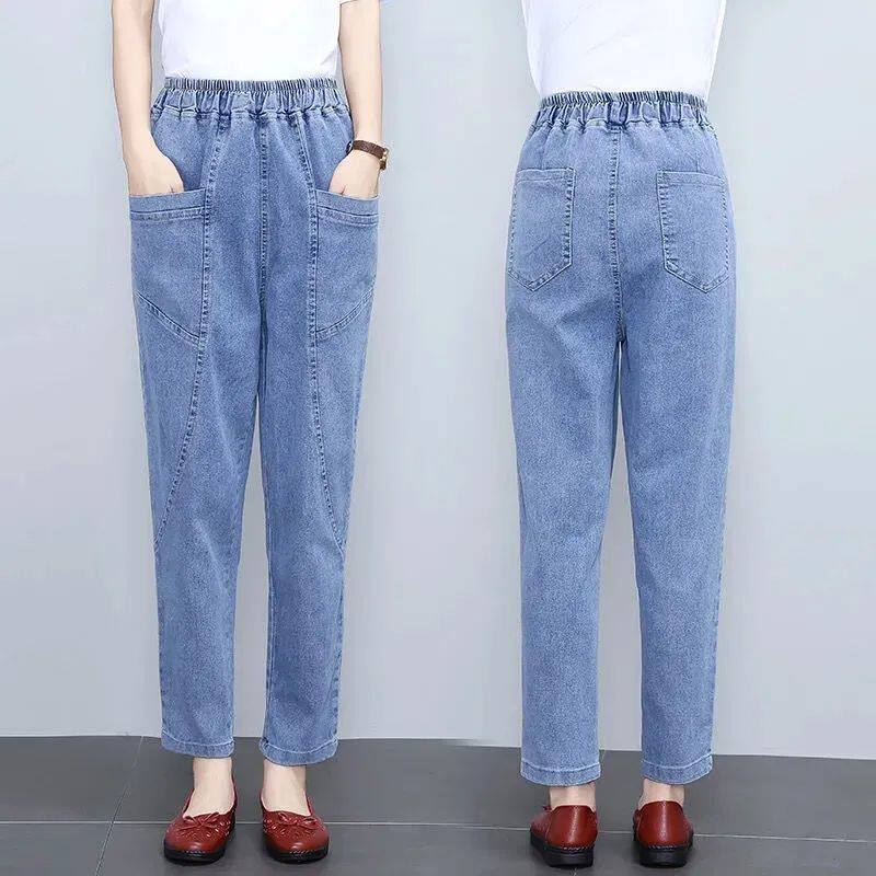 Middle-aged Womens Jeans Spring Fall Fall Stretch Waist Denim-Tao