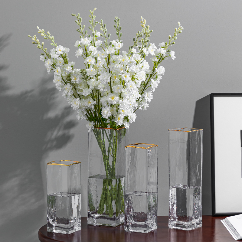 Transparent glass vase hem-shaped living room with flower arrangement water petaway, rich and expensive bamboo horse drunk wood hanging bell light extravagant advanced sensual wind