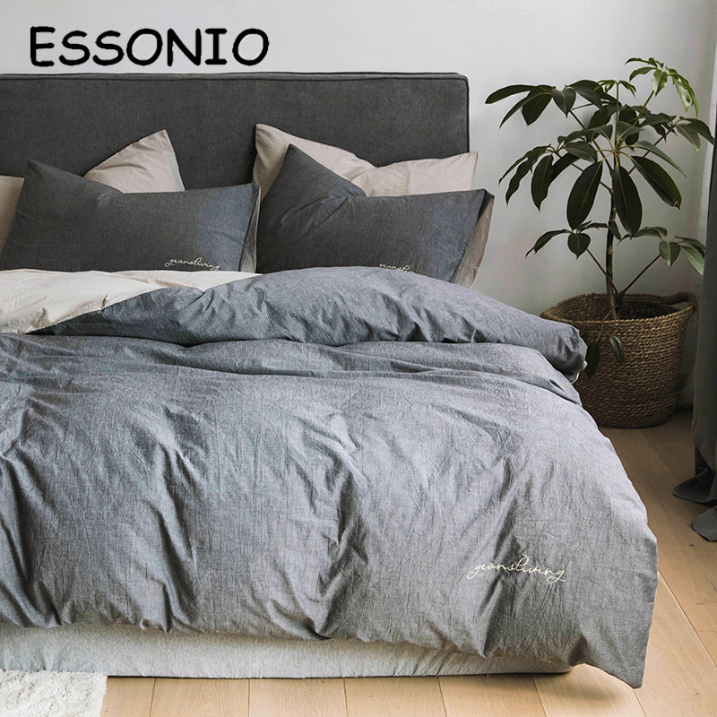 ESSONIO Pure-colored cotton washing four pieces of pure cotton texture and breathable bed supplies Japanese casual