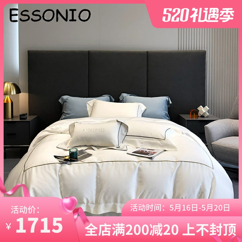 ESSONIO Summer Pure White Land Filament Four Pieces of Simple Cool Ice Filament Embroidery Bed in a Suite