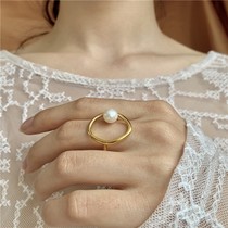 Natural Freshwater Pearl Ring Female Niche Design Personality Brief Ring Light Extravagant Advanced Sensation Index Finger Ring Adjustable