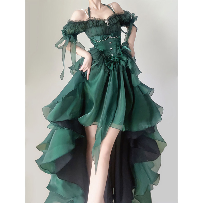 green emerald velvet dress Lost Pattern Women's Coco Dream Halter Midi Dress - Green