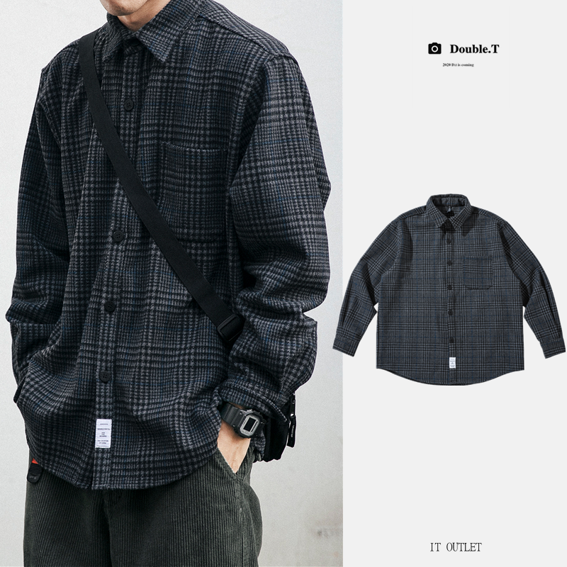 Spring and Autumn Retro Workwear Plaid Shirt Men's New Long-sleeved Loose Clothes Trendy Casual Outerwear Wool Shirt - Taobao