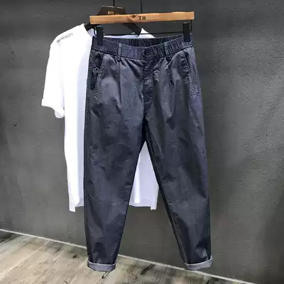 2021 summer thin imitation denim casual pants men's slightly loose small straight tapered Harun nine-point pants
