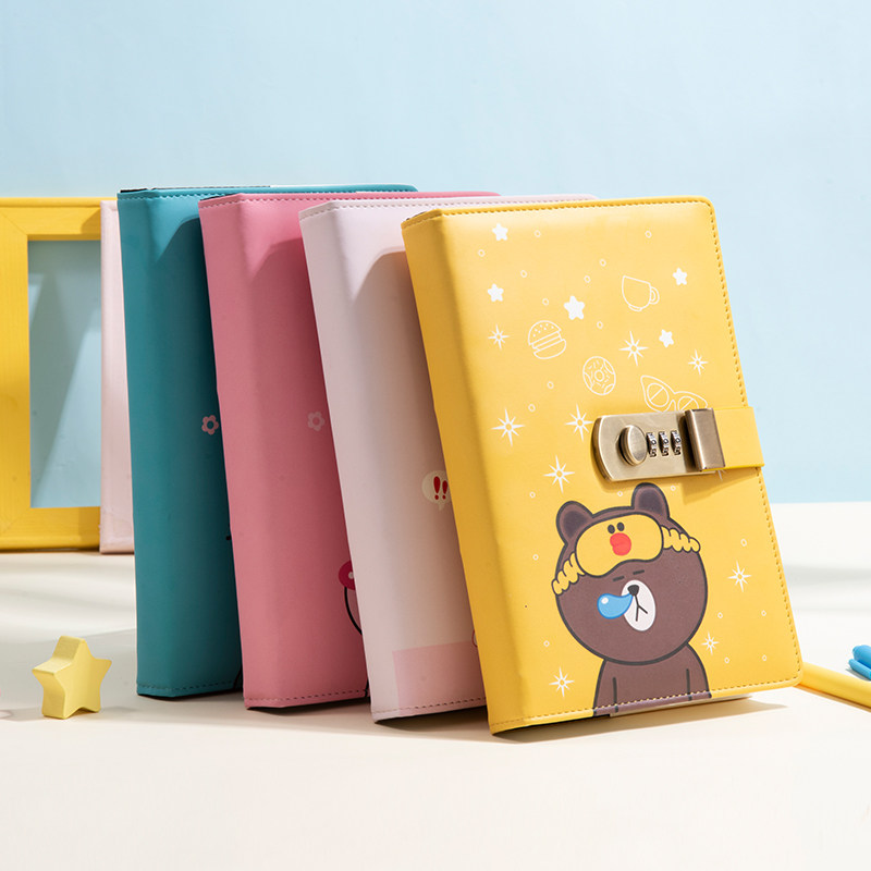 Cartoon password book with lock notebook cute girl heart creative with lock diary simple and exquisite simple children's students Japan and South Korea thickened girl's hand account stationery thickened password lock notepad
