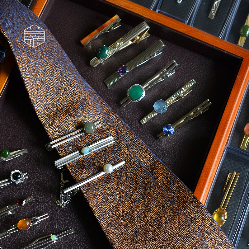 Vintage Japanese Second-Hand Tie Clip Sterling Silver Retro Gemstone High-End Business French Men's Accessory Gift