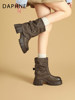 Daphne Retro Thick-Soled Booties 2026 New Autumn and Winter Chunky Heel Short Boots for Petite Height Increase Mid-Calf Boots
