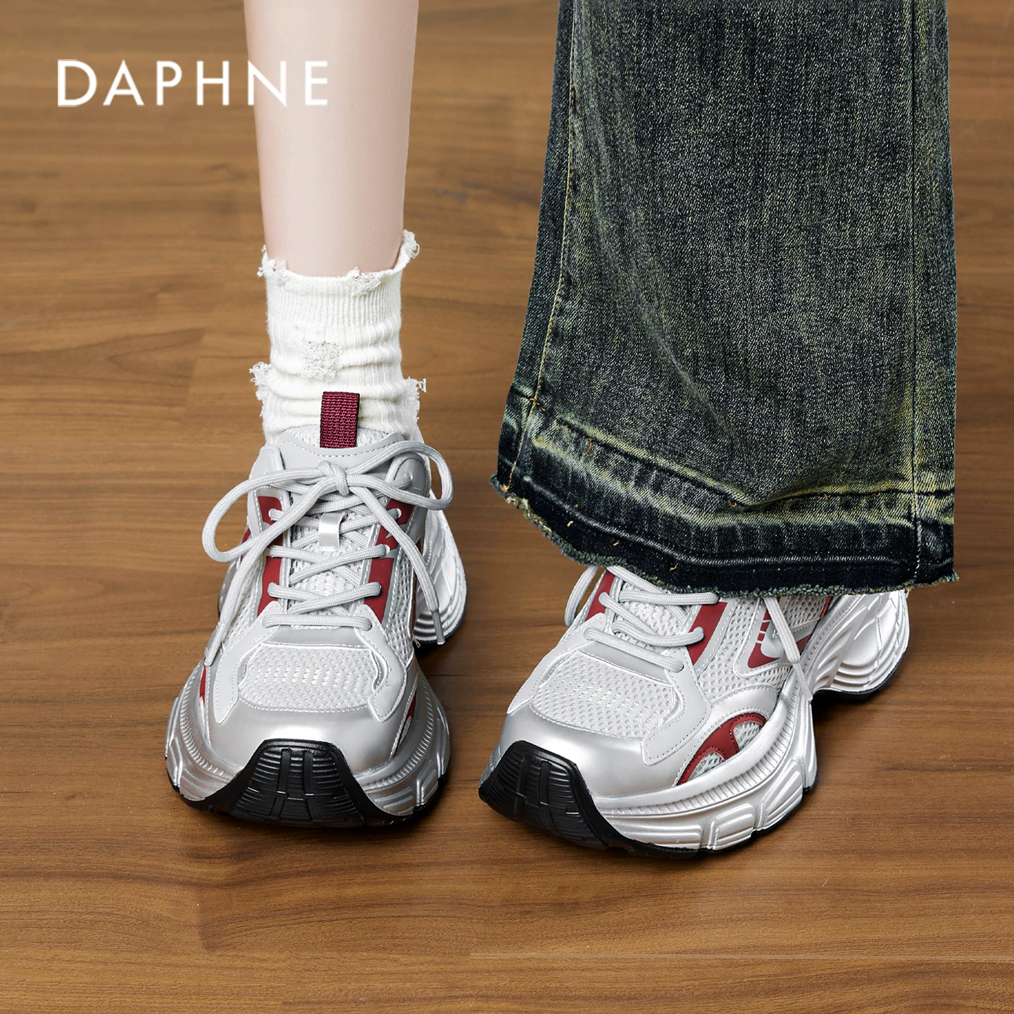 Daphne Silver Dad Shoes Women's 2026 New Summer Popular Thick-Soled Sports Shoes Increased Breathable Women's Shoes