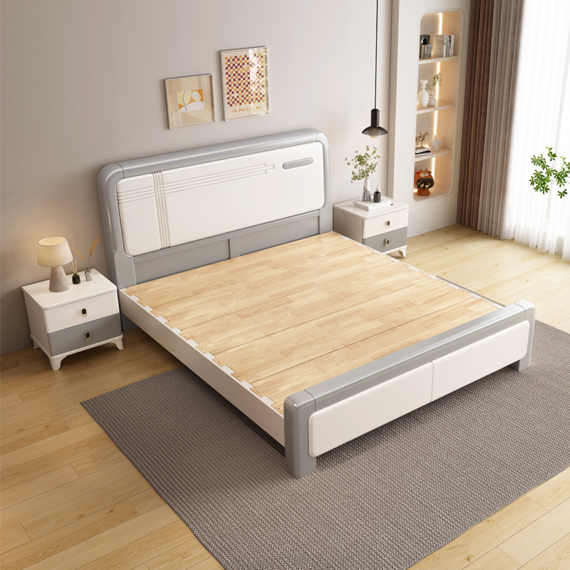 Solid Wood Bed with Mortise and Tenon Joint, Nordic Modern Minimalist Double Bed for Master Bedroom, 1.8m Storage, Suitable for Small Households, Factory Direct Sale