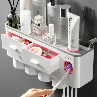 Toothbrush holder Automatic toothpaste squeezer squeezer artifact Lazy household punch-free wall-mounted suction wall set