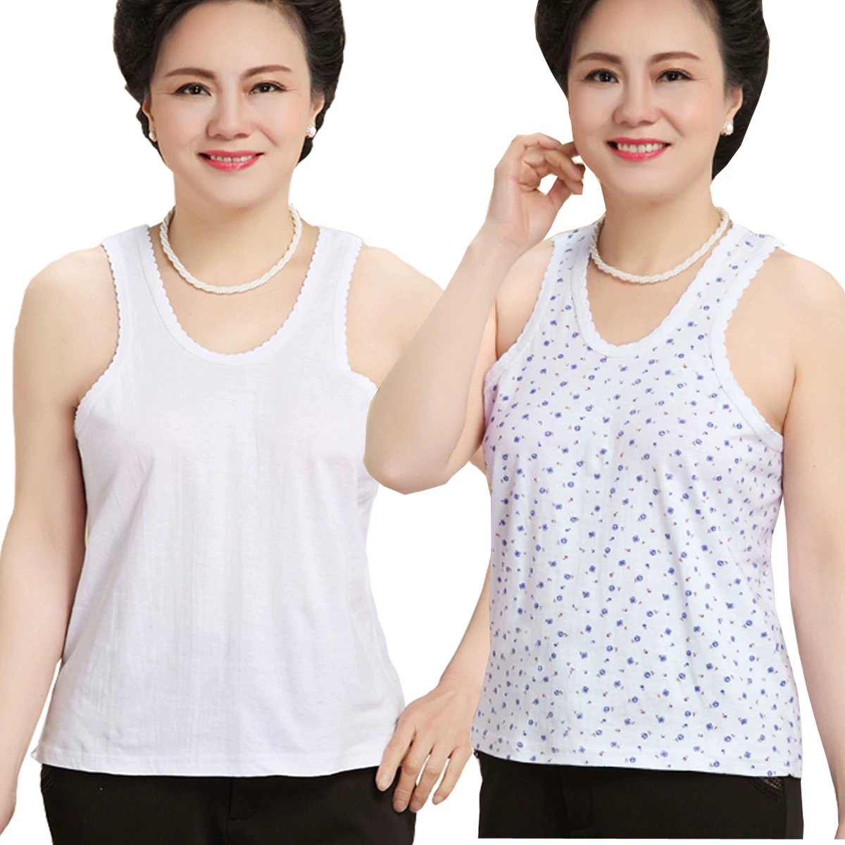 Phụ nữ trung niên và cao tuổi cotton đơn thuần mẹ áo vest cotton không tay người đàn ông già cơ bản đồ lót mùa hè rào cản vest - Áo vest