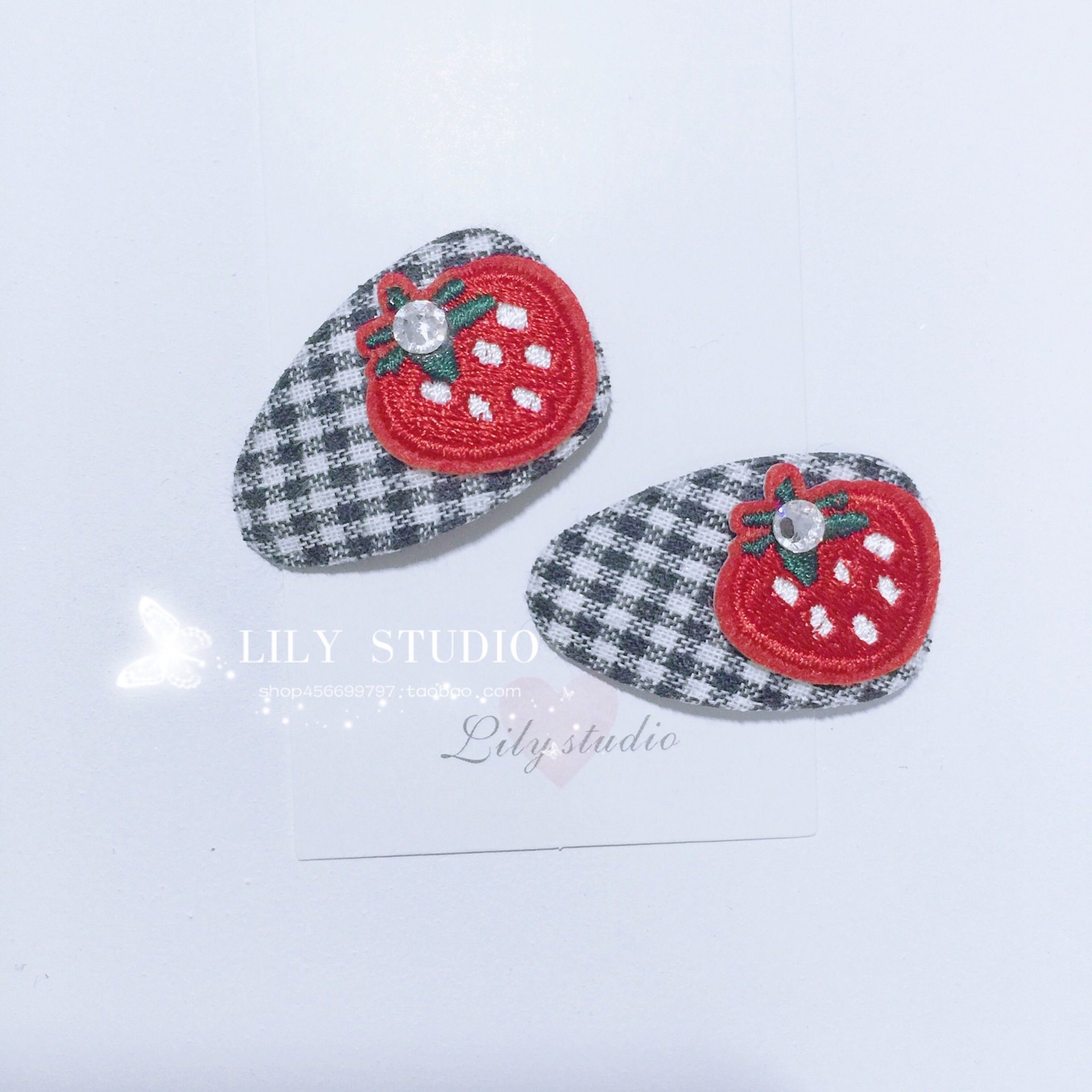 Lily studio handmade pet headdress Teddy Yorkshire Schmalzies plaid strawberry BB clip