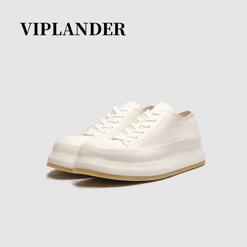 [Same Style as Huang Zihongfan] Viplander Washed Horse Leather Shoes, White Low-Top Casual Sneakers for Men A1-5