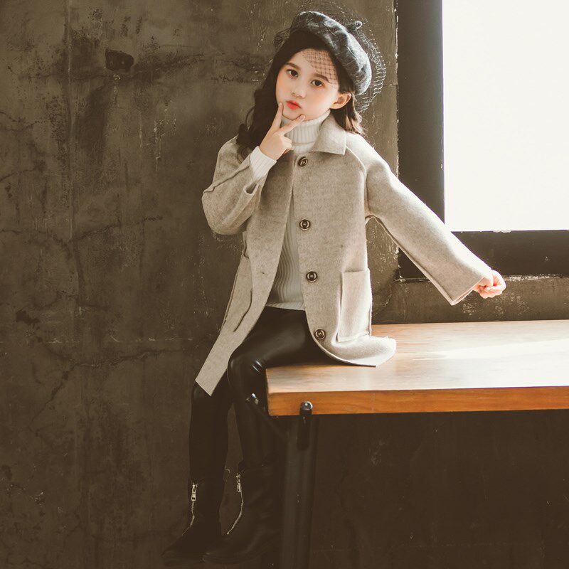 Girls' coat 2021 new trendy autumn clothing children's Western style woolen top girls Korean style outerwear woolen coat
