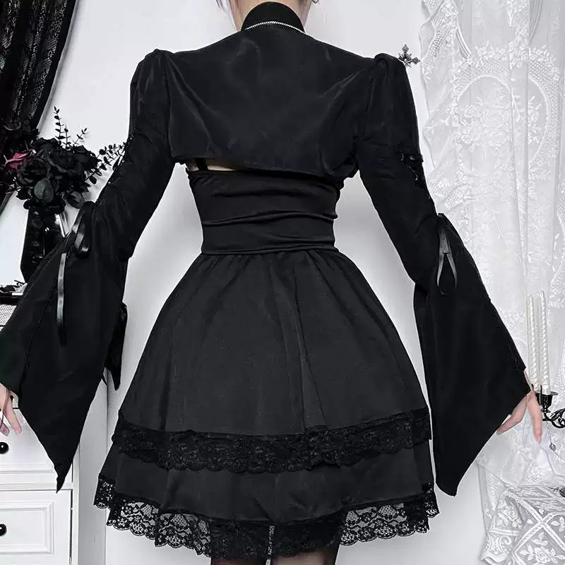 Черное платье, комплект, маленький костюм принцессы, стильLolita, силуэт А-линии