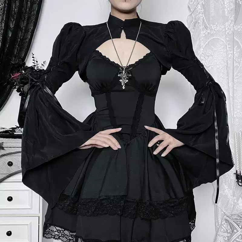 Черное платье, комплект, маленький костюм принцессы, стильLolita, силуэт А-линии