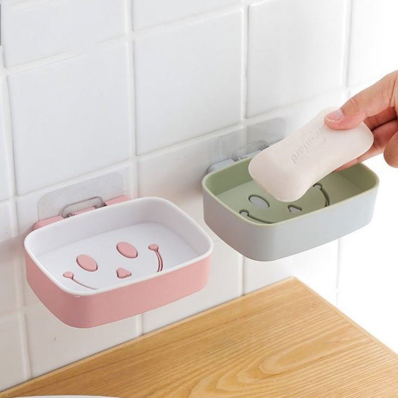 Soap Box Cute Double Layer Free of perforated Bathrooms Drain Adhesive Soap Box Makeup Room Wall-mounted Suction Cup Soap Racks