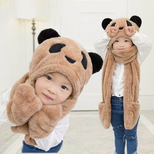 Autumn Winter Children Scarves Hat Gloves Three-piece Integrated Protective Ear Hat Circumference Neck Thickened Male Girl Student Neck Bush