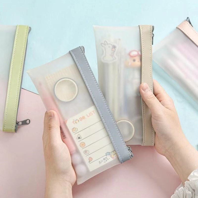 Transparent Pen Bag Girls Han Edition Net Red Brief Junior High School Ins Large Capacity High School Students Face Value Stationery Bag Pencil Case