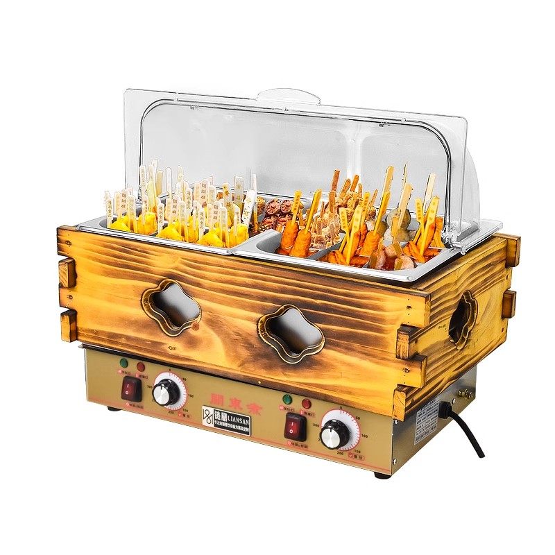 Chain-Operated Commercial Electric Double-Tank Grid Pot for Cooking Noodles, Skewers, and Spicy Hot Pot for Street Vending