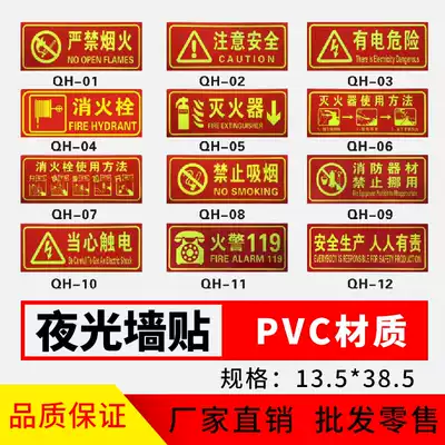 Luminous wall sticker fire extinguisher use method beware of electric shock, no fireworks emergency escape window indicates fire fighting equipment