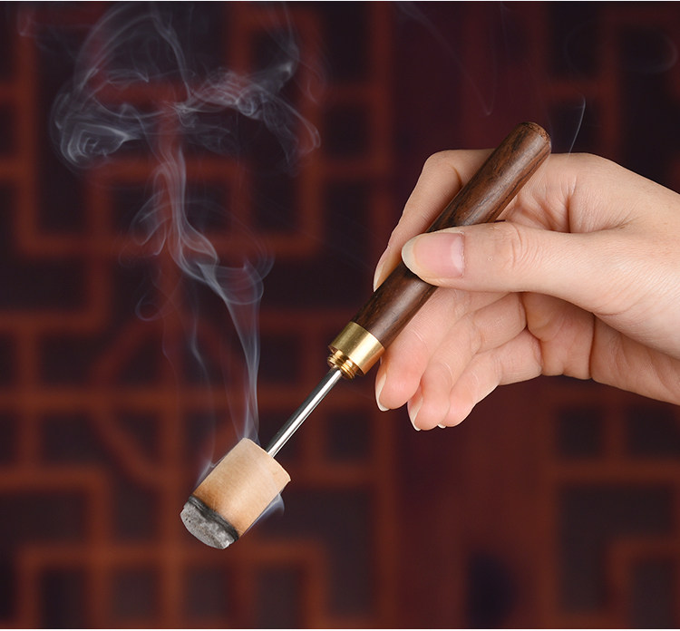 Wooden Moxa Stick Holder Extension Cone Handheld Moxibustion Tool with Ash Scraper for Warming Therapy specifications