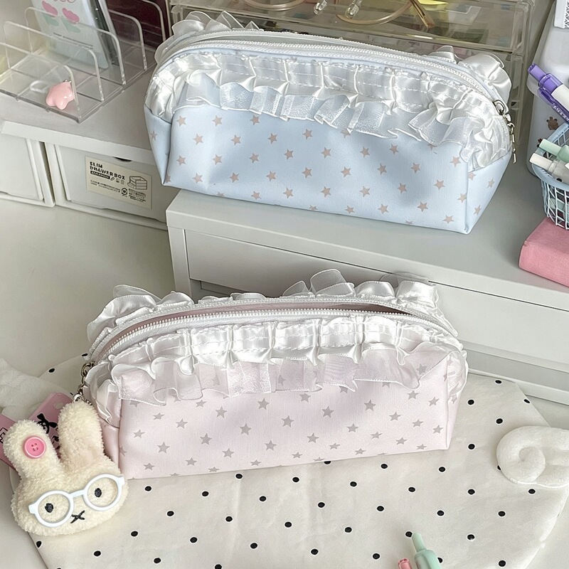 Korean-Style Soft Girl Star Lace Pencil Case ins Japanese-Style High-Value Large-Capacity Student Stationery Storage Bag Korean-Style Soft Girl Star Lace Pencil Case ins Japanese-Style High-Value Large-Capacity Student Stationery Storage Bag