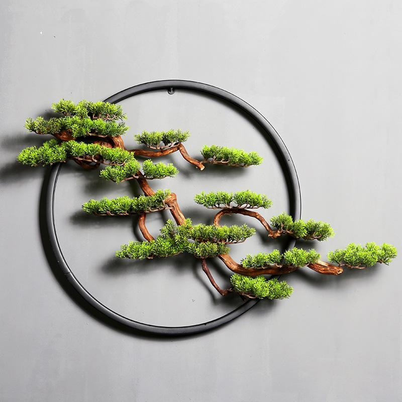 Creative round welcome pine new Chinese wall solid wood wall hanging landscape scenery office conference room hanging painting decorative painting