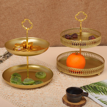 Light luxury desktop double-layer fruit tray storage rack dried fruit snack storage box coffee table ornament fruit high-end new year's goods pallet