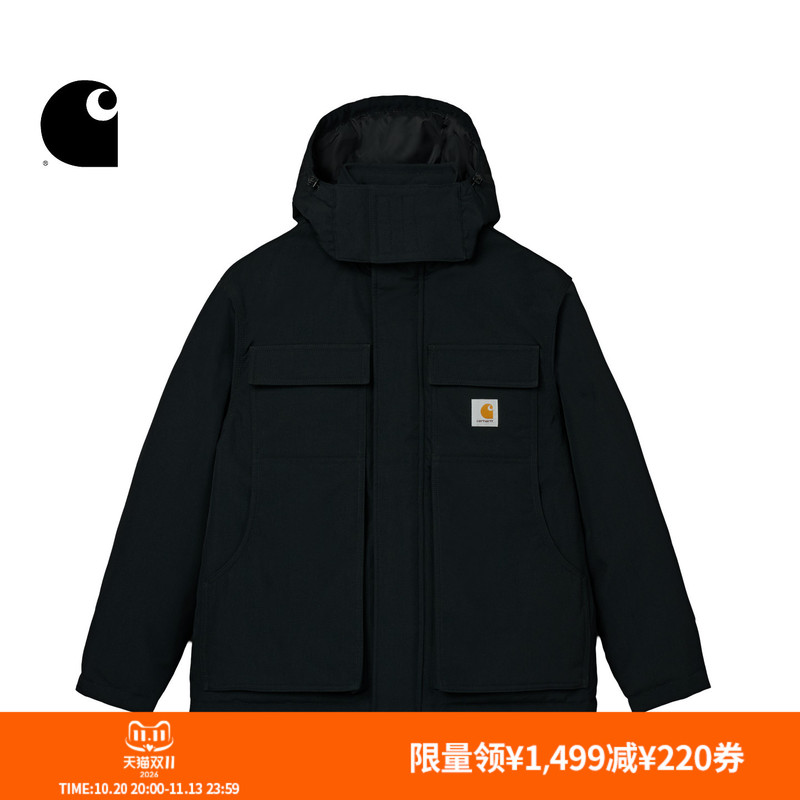 Carhartt Wip down Jacket Men's Autumn and Winter New Classic Square Logo Aluminum Foil Lining Multi-Pocket Hooded