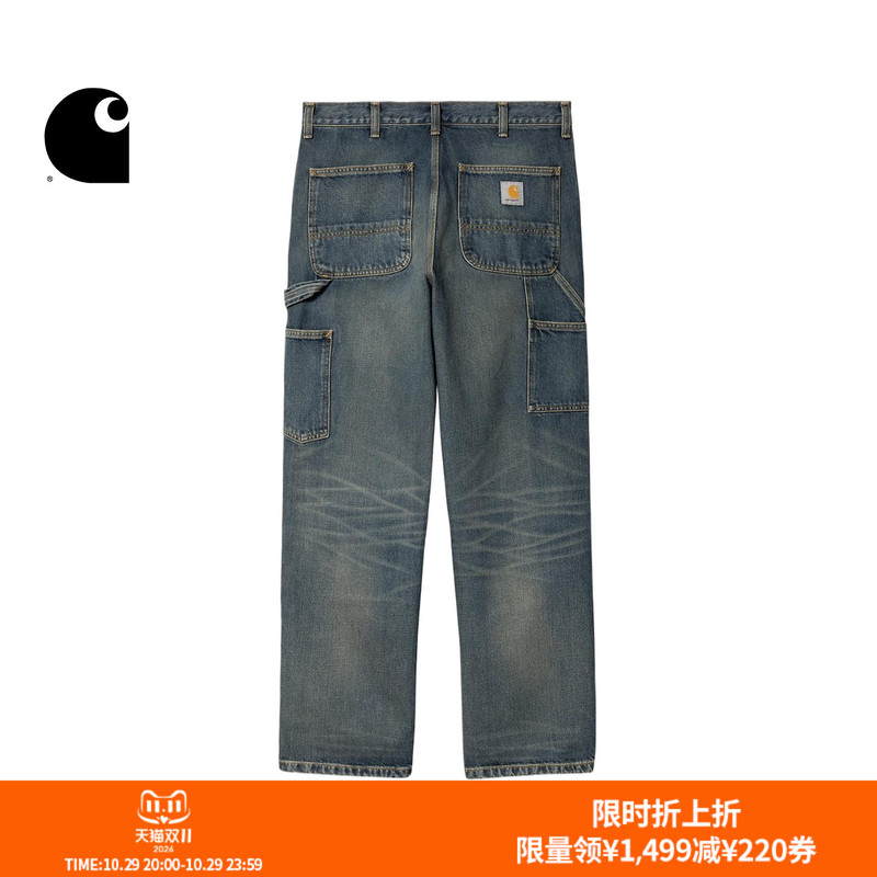 Carhartt Wip Men's Jeans Autumn New Classic Square Logo Straight-Leg Double-Knee Workwear Carhartt