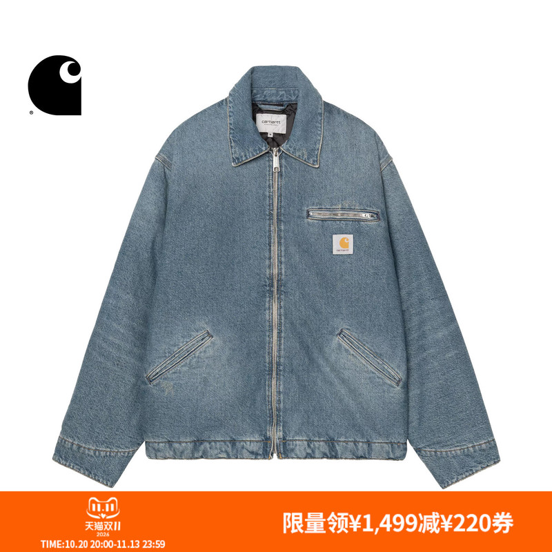 Carhartt Wip Men's Jacket Autumn Classic Square Logo Washed Vintage Wide-Fit Detroit Workwear Carhartt Wip Men's Jacket Autumn Classic Square Logo Washed Vintage Wide-Fit Detroit Workwear