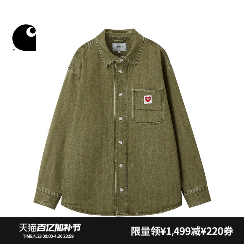 Carhartt Wip Shirt Men's New Classic Heart-Shaped Logo Vintage Silhouette Workwear Long-Sleeve Carhartt