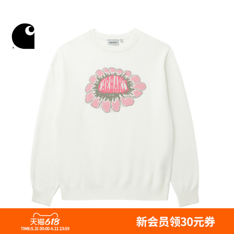 Carhartt Wip Sweater Men's Spring Retro Style Pixel Sunflower Pattern Jacquard Wide Version Carhartt